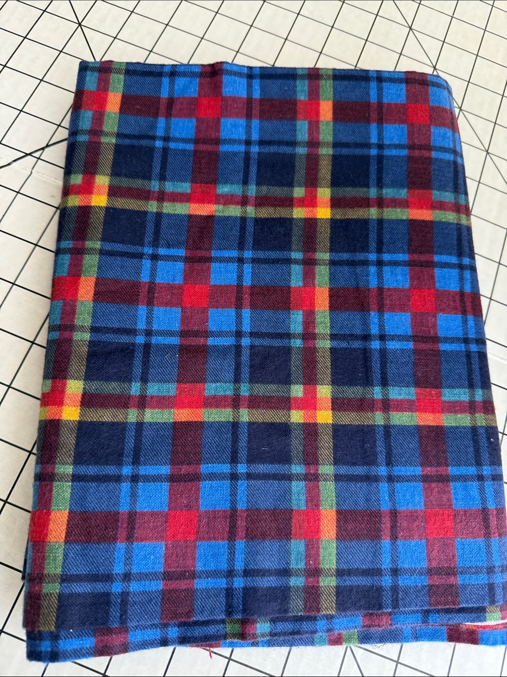 Vintage Blue Tartan Plaid Cotton Flannel Fabric 1⅔ Yards x 42” Retro Shirt Quilt